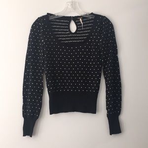 Cute black and white scoop neck polka dot sweater